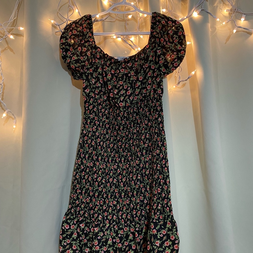 Almost Famous Black Ruched Puff Sleeve Mini Dress